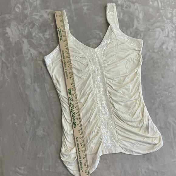 VTG Worthington Top Womens Large White Sequin Ruched Fairy Y2K Festival Glam - Picture 8 of 11